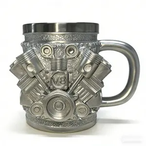1 Count V8 Engines Stainless Steel Cup, Personalized Novelty Coffee Mug with Heat-Insulated Handle, Perfect for Car Lovers Gifts,Mechanics, Birthday, Christmas, Living room decoration as a work of art
