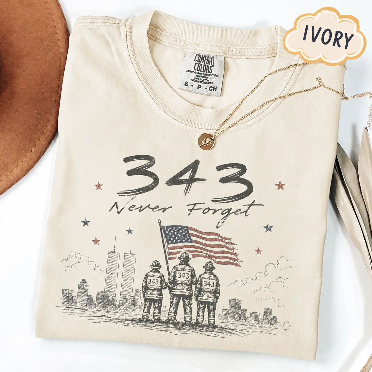 343 Never Forget Comfort Colors T Shirt, 9/11 Firefighter Memorial Graphic Tee, Twin Towers First Responder Tribute Shirt, Fallen Heroes Remembrance Gift for Men and Women
