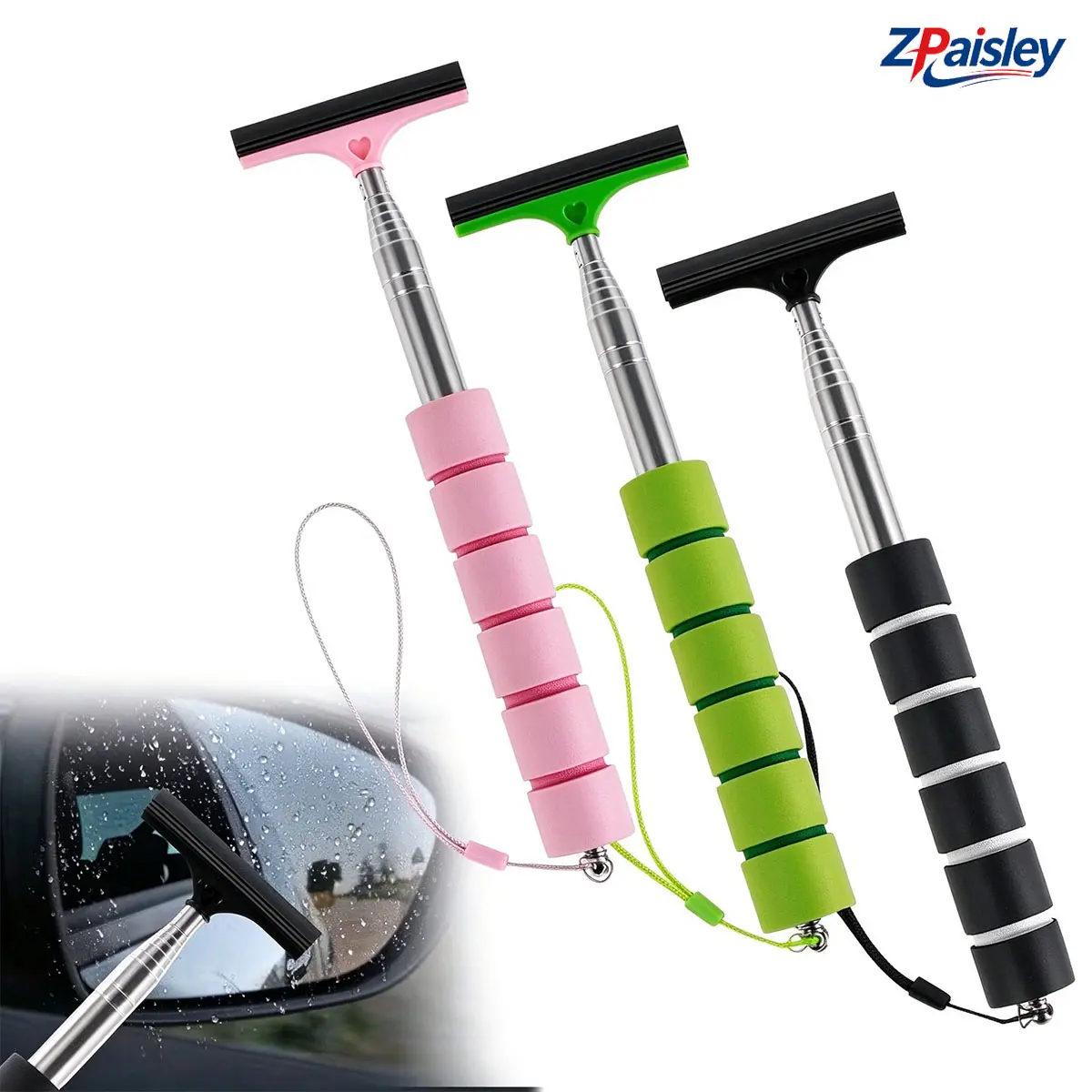 Retractable Car Rearview Mirror Wiper, Stainless Steel Telescopic Pole Side Mirror Squeegee, Portable Multi-Purpose Water Remover with Non-Scratch Layered Head, for Auto Side Mirror, Windshield, Bathroom Glass, Rainy Day Clear Vision Car Accessory