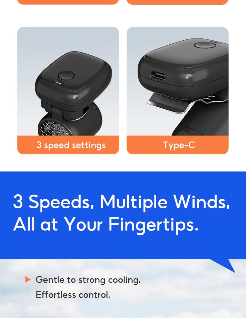 Yodevoe USB rechargeable handheld fan, portable cooling fan, 90° adjustable clip-on fan, mini and compact, suitable for outdoor sports and travel.