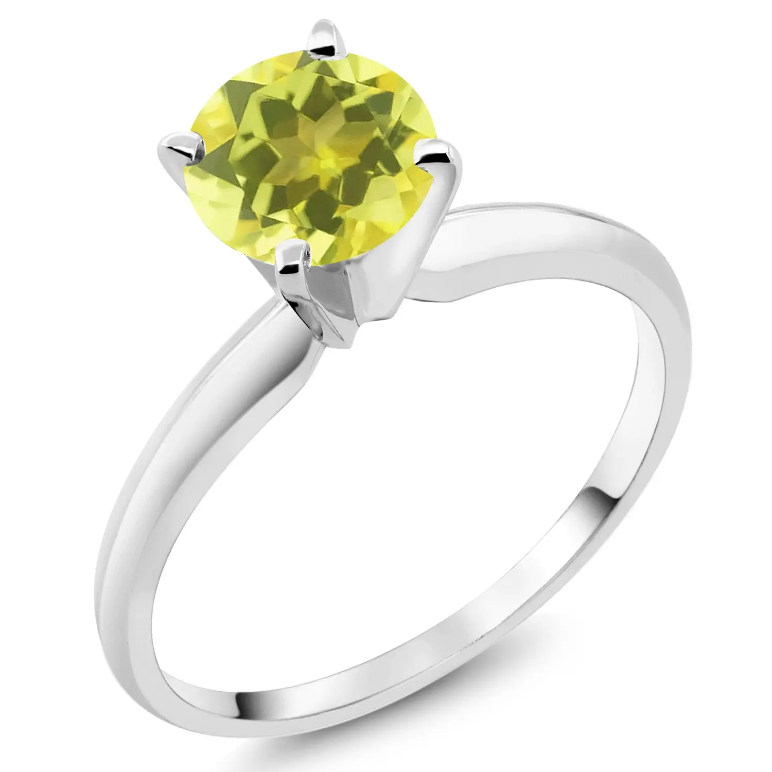 14K White Gold Canary Mystic Topaz Solitaire Engagement 4-Prong Ring For Women | 1.00 Cttw | Round 6MM | Gemstone Birthstone