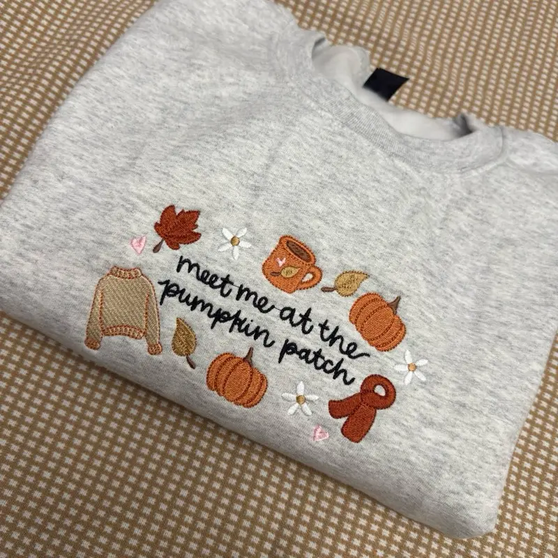 Meet me at the pumpkin patch embroidered fall sweatshirt
