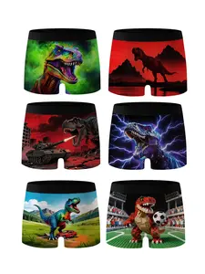 6-Pack Boys' Briefs with Dinosaur Print, Soft Comfortable Underwear for Cycling Swimming Outdoor Activities, All-Season Home Wear, Underwear Undergarments