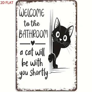 Vintage Cat Wall Wooden Sign, Fun Dog Bathroom Identifier, Retro Style Wood Plaque, Decorative Home Accessory, Bathroom Decorations, Home Decor Products