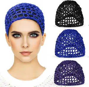 3 Pieces Mesh Crochet Hair Net Snoods for Women, Soft Rayon Knit Crochet Hairnet Hair Cover Accessory for Sleeping