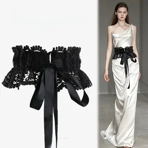 Women's Fashion Lace Wide Belt Elastic Waist Cinch Belt Lace Trim Skirt Style Waistband Slimming Waist Shaper for Daily Wear