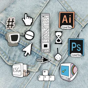 JEWEL-4U - Classic Computer Cursor Brooch AI PS Toolbar ESC Keyboard Window Icon Hourglass Enamel Pin for IT Worker Bag Badge Gifts Jewelry