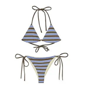 Blueberry Pie Striped Bikini - Stylish Swimwear for Summer Fun