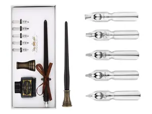 Calligraphy Pen Set for Beginner, Calligraphy Set Includes Wooden Dip Pen, Ink, Brass Pen Holder, 5 Nibs