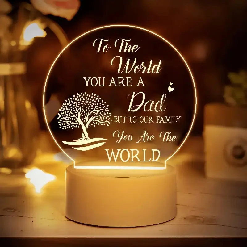 Acrylic USB Charging LED Decoration Lamp with Heartwarming Tree Pattern - Themed Decorative Lights for Indoor Use, Ambient Glow Father's Day Gift for Dad, Sentimental Special Space Accent
