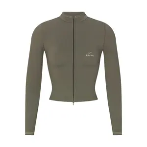 NikeSKIMS RIBBED SEAMLESS ZIP UP CROP JACKET | DUSTY OAKMOSS