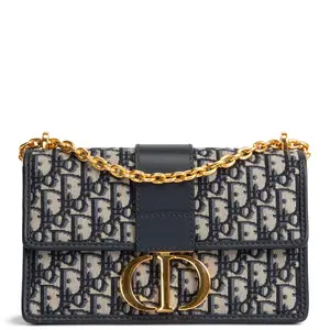 Pre-owned Dior Dior Oblique Jacquard Fabric & Leather Trim Crossbody Bags 30 Montaigne Chain Flap Oblique Jacquard