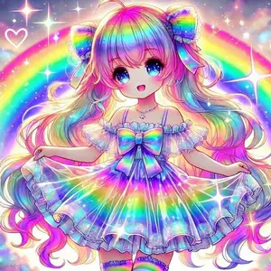 5D DIY Full Drill Round Diamond Painting - Diamond Art Painting Kit Rainbow, Bowknot, Starlight Mosaic, Canvas - DIY Decor, Home Wall Decor, Suitable for Halloween, Christmas, Birthday and Anniversary Gifts