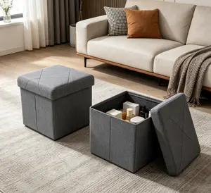 Zeukmxoo Storage Stool - Indoor Footstool, can serve as a toy box or toolbox, suitable for living room and bedroom Dimensions: 14.96 inches × 14.96 inches × 14.96 inches