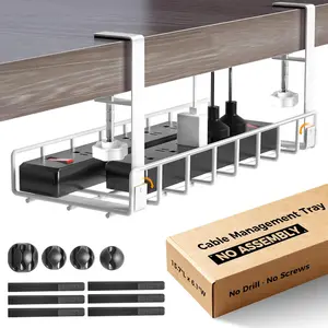 Under Desk  Management Tray,  Upgraded Wire Management No Drill No Screws,  Tray with Clamp for Wire Organizers,  Cord Rack for Office,  - No  to Desk White