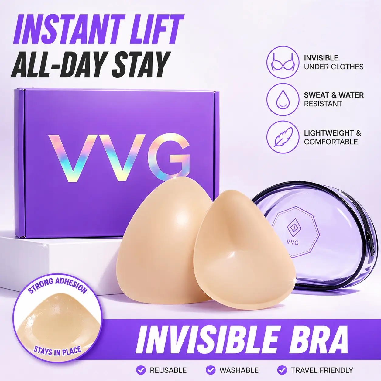 Invisible Seamless Silicone Pasties, Reusable Double Sided Sticky Bra For Backless Dresses