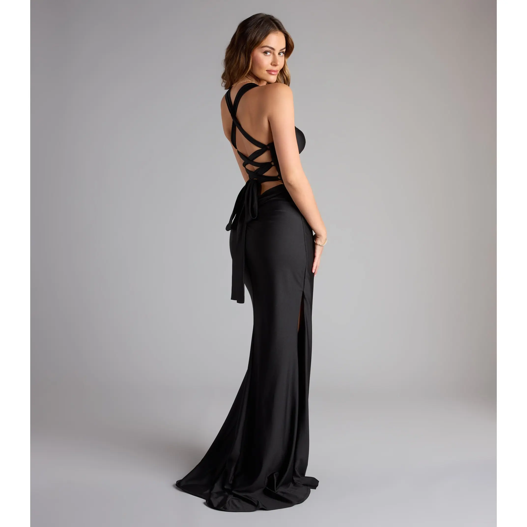 Whitney Lace-Up Slit Formal Dress - TikTok Shop