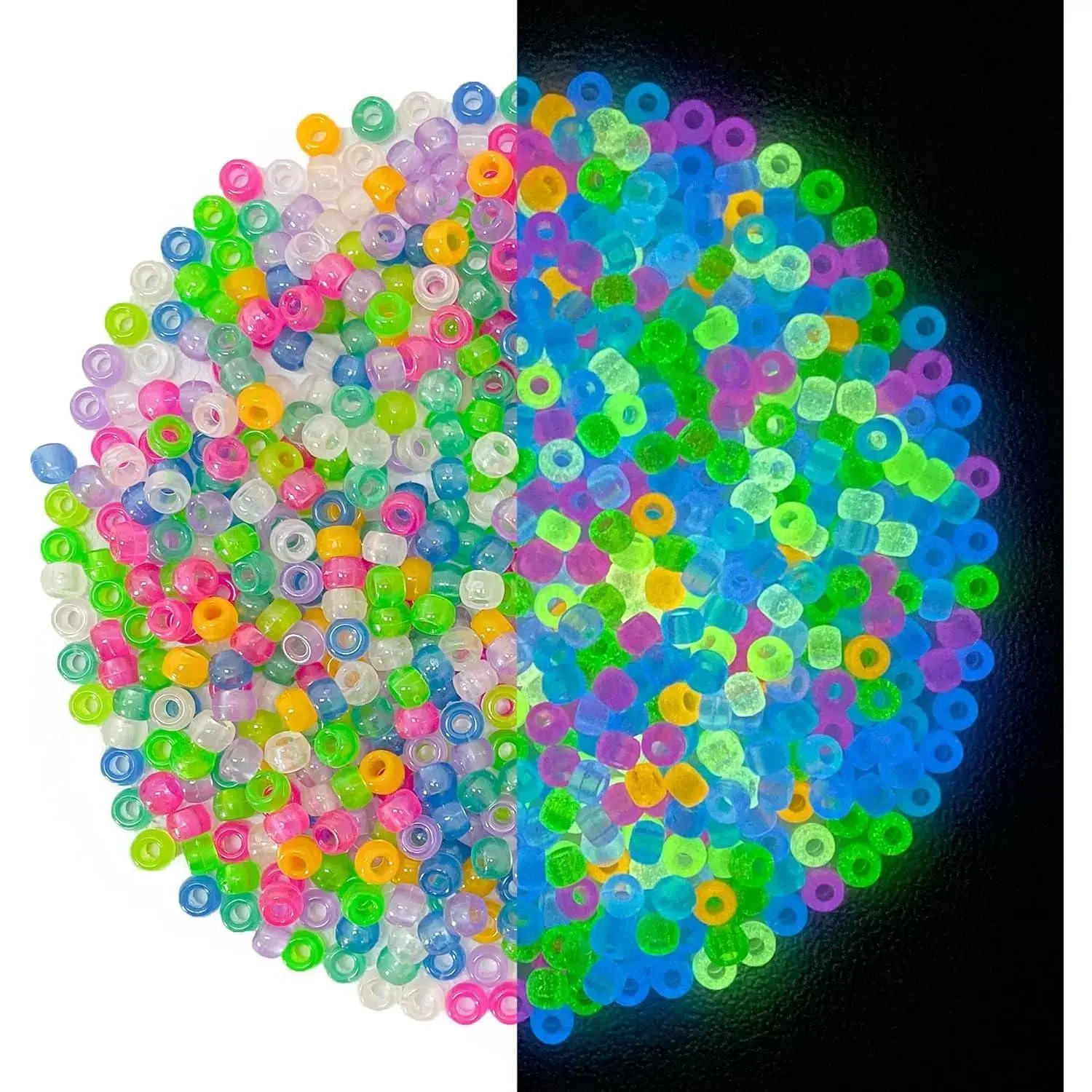 Pony Beads Glow in The Dark 860 count Neon Beads, Friendship Bracelet Beads 9mm Luminous Bulk Beads for Hair Braiding, Colored UV Beads for Crafts Kandi Beads Kit