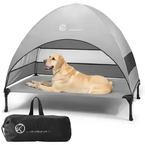 Outdoor  Bed with Canopy, Cooling Elevated Pet  with Removable Shade, Non-Slip , Raised   for Large Dogs, Pet Tent Bed for Camping, Beach, Large, Grey, CWC2411