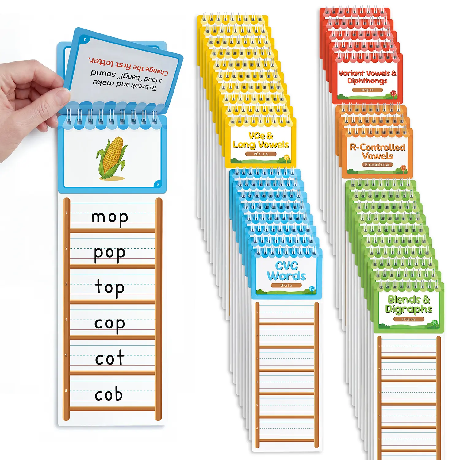 Phonics Word Ladders Build Book, Phonics Flash Cards, Sight Words Reading Spelling Games Phonics Flip Books for Kids Classroom Homeschool Preschool Learning Activity