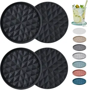 Silicone Coasters for Drinks[4 Pack]- Cup Mat for Tabletop Protection-Non-Slip, Non-Stick, Coffee Table Decor, Great Gift for Any Occasion, Black