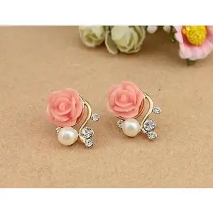 Jewelry New Brand Design Gold  Rose Pearl Stud Earrings For Women 2017 New Accessories Wholesale Orecchini Perlas Earing