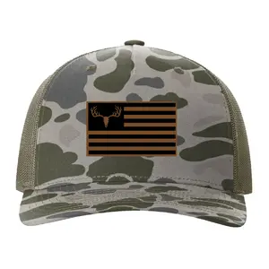 Deer Flag Vegan Leather Patch Cap Richardson 112 Cap Daddy MARSH DUCK CAMO