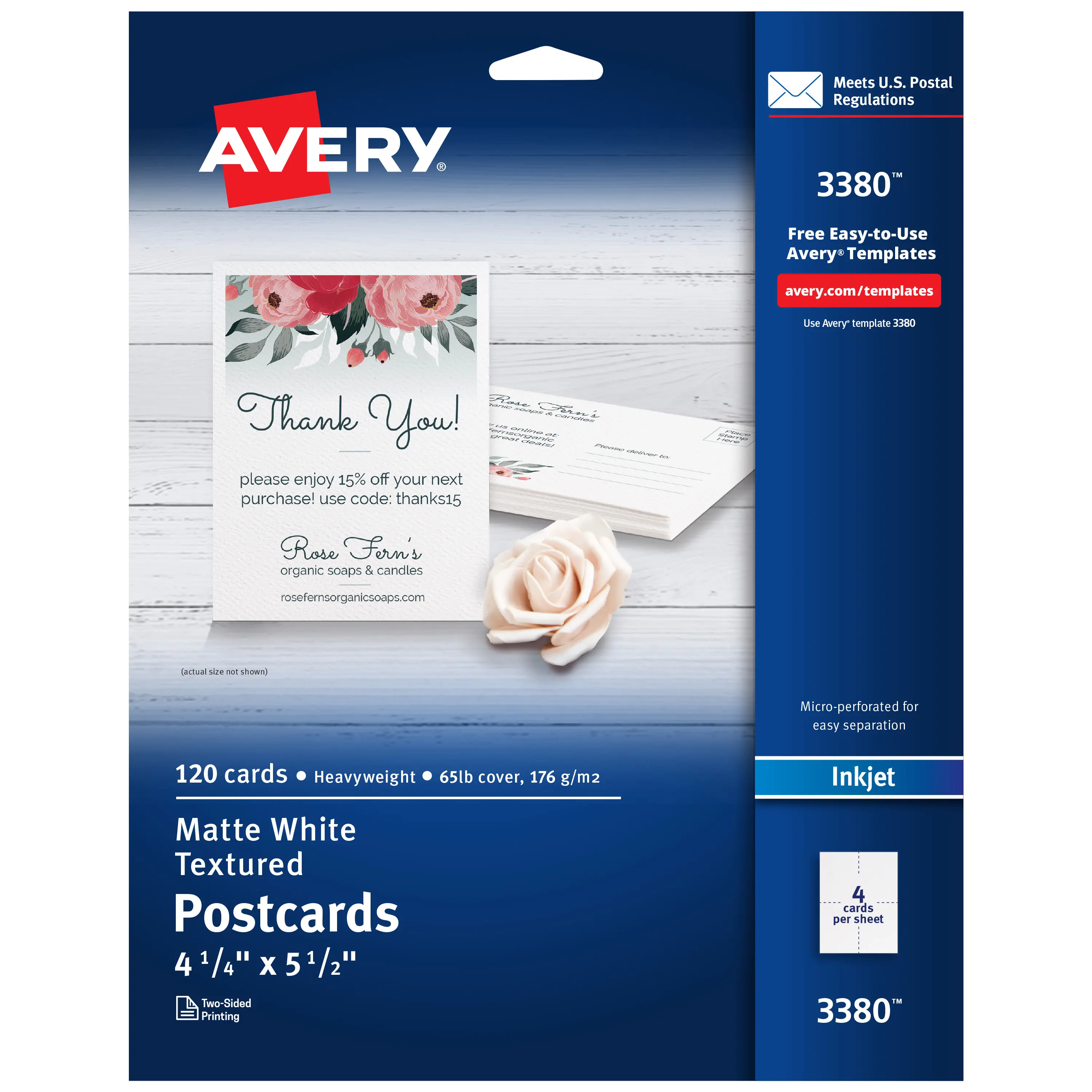 Avery® Printable Postcards, 4.25" x 5.5", Matte White, Inkjet Printer Compatible,120 Blank Cards Total, Great for Product Branding, Marketing, and More (3380)