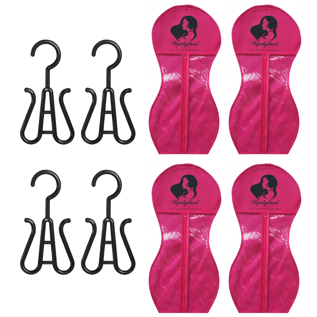 4 sets hourglass Wig Storage Bags with Hangers for Protecting and Styling Wigs & Extensions 4 sets hourglass Wig Storage Bags with Hangers for Protecting and Styling Wigs & Extensions