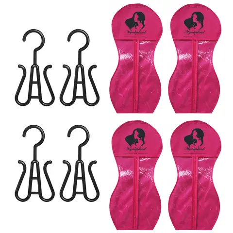 mywigsland Wig Storage Organiser Bags with Hangers - 4 Sets, Compression Design, Smooth, Bacterial-Resistant, Sewing-Friendly, Shape Retention for All Hair Types, Protecting and Styling Synthetic Wigs & Hair Extensions for Performers