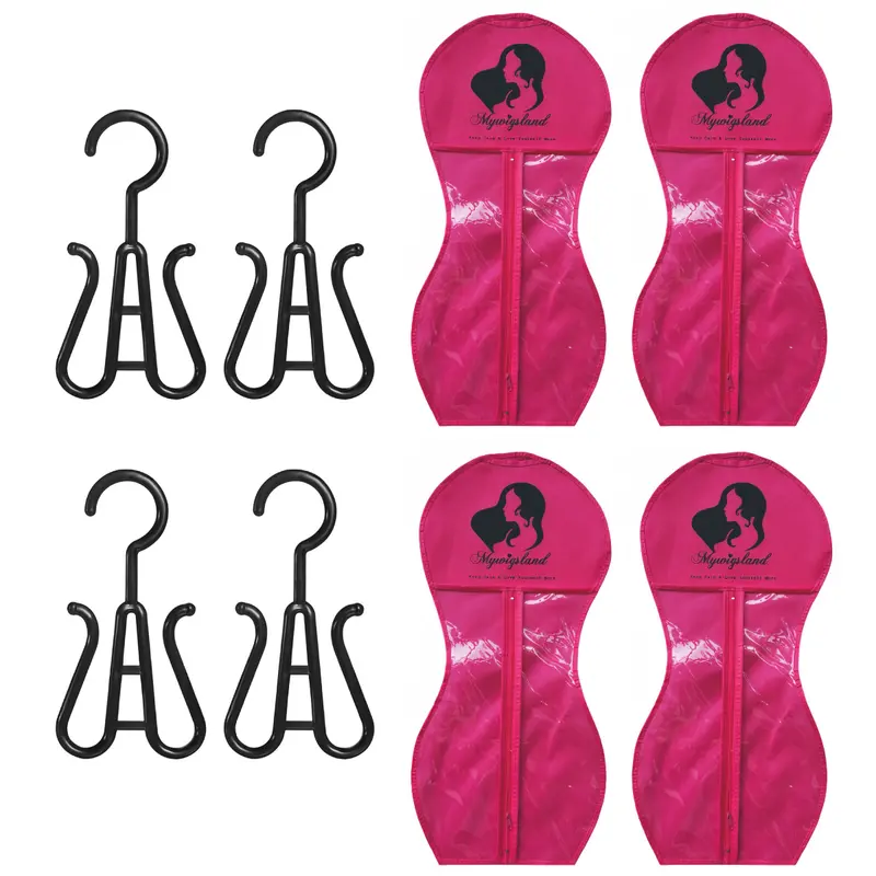 mywigsland Wig Storage Organiser Bags with Hangers - 4 Sets, Compression Design, Smooth, Bacterial-Resistant, Sewing-Friendly, Shape Retention for All Hair Types, Protecting and Styling Synthetic Wigs & Hair Extensions for Performers