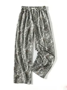 Women's Camo Wide Leg Pants with Pockets, Loose-Fit Drawstring Waist, Casual Fashion for Spring Summer Fall, Adult Clothing