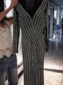 ASANDY Women's Sequin Mermaid Evening Dress Long Sleeve Beaded Deep V Formal Gown for Prom Party Wedding Guests Elegant Elegance