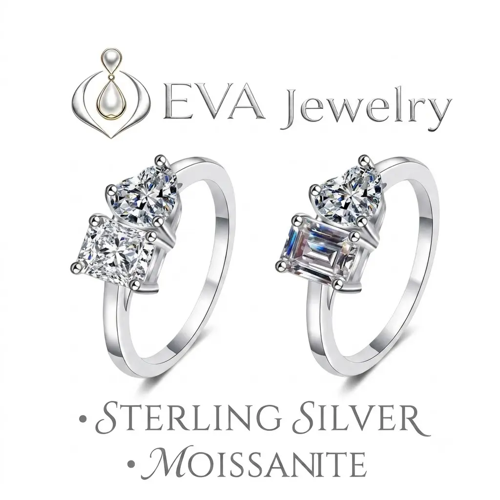 [EVA Jewelry] You & Me 925 Sterling Silver Synethic Moissanite Ring