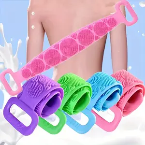 Silicone Body Scrubber With Long Handle - Deep Exfoliating Shower Brush For Men & Women, Easy Back Cleaning