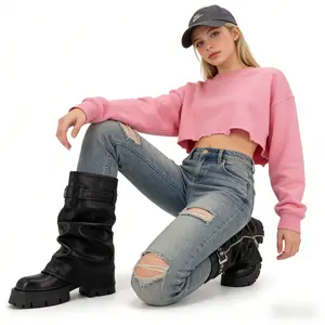 Fashion Women's Fold Mid Calf Boots Black Buckle Flat Platform Ankle Boots Round Toe Zipper Chunky Heel Outdoors Short Boots Designer Shoes