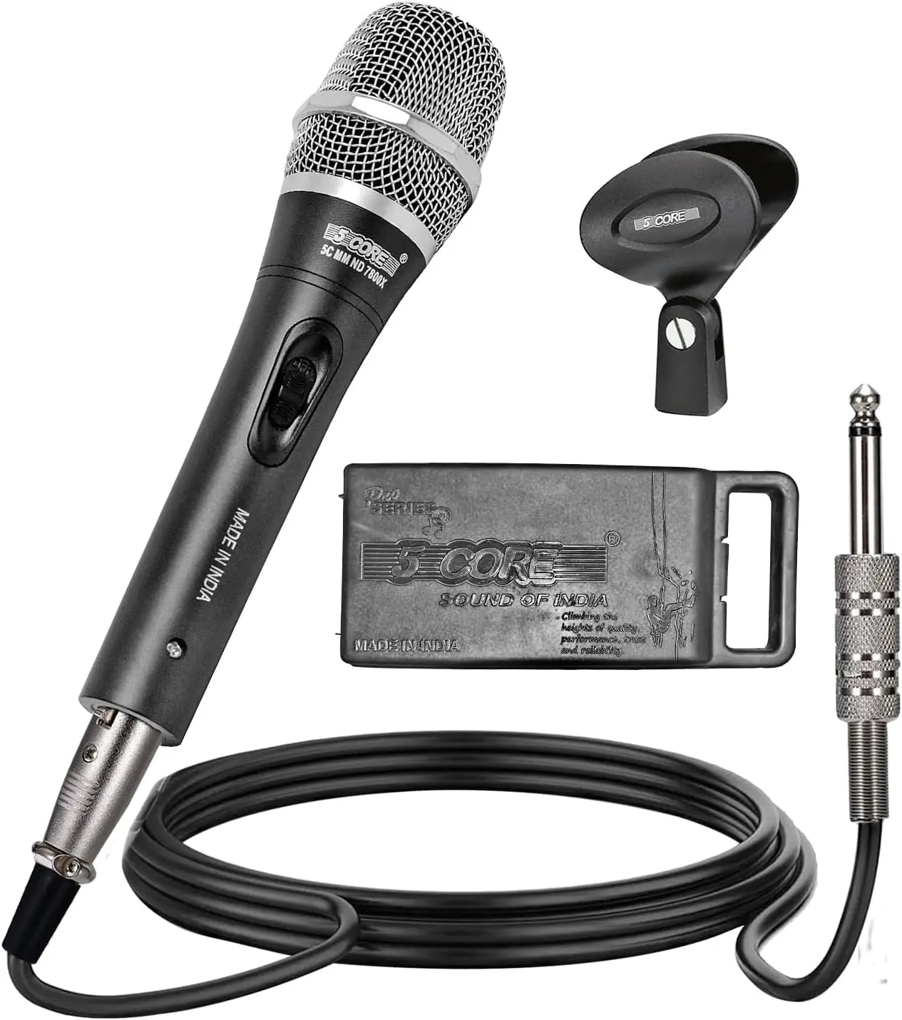 5 CORE Dynamic Cardioid XLR Wired Microphone Pair, Built-in Pop Filter, High Gain Wide Frequency, for Stage, Studio & Karaoke Setup, Includes Cable, Clip & Bag