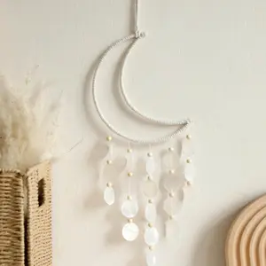 Boho Style Moon Shaped Wall Hanging, Handmade Macrame Wall Hanging with Long Tassel, Wall Decor for Home Living Room Bedroom, Hangable