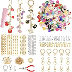 67-Piece Charm Lipstick Keychain Making Kit, Includes Key Clip, Lobster Clasp, Extender Chain, Jewelry Pliers & Bag Accessories