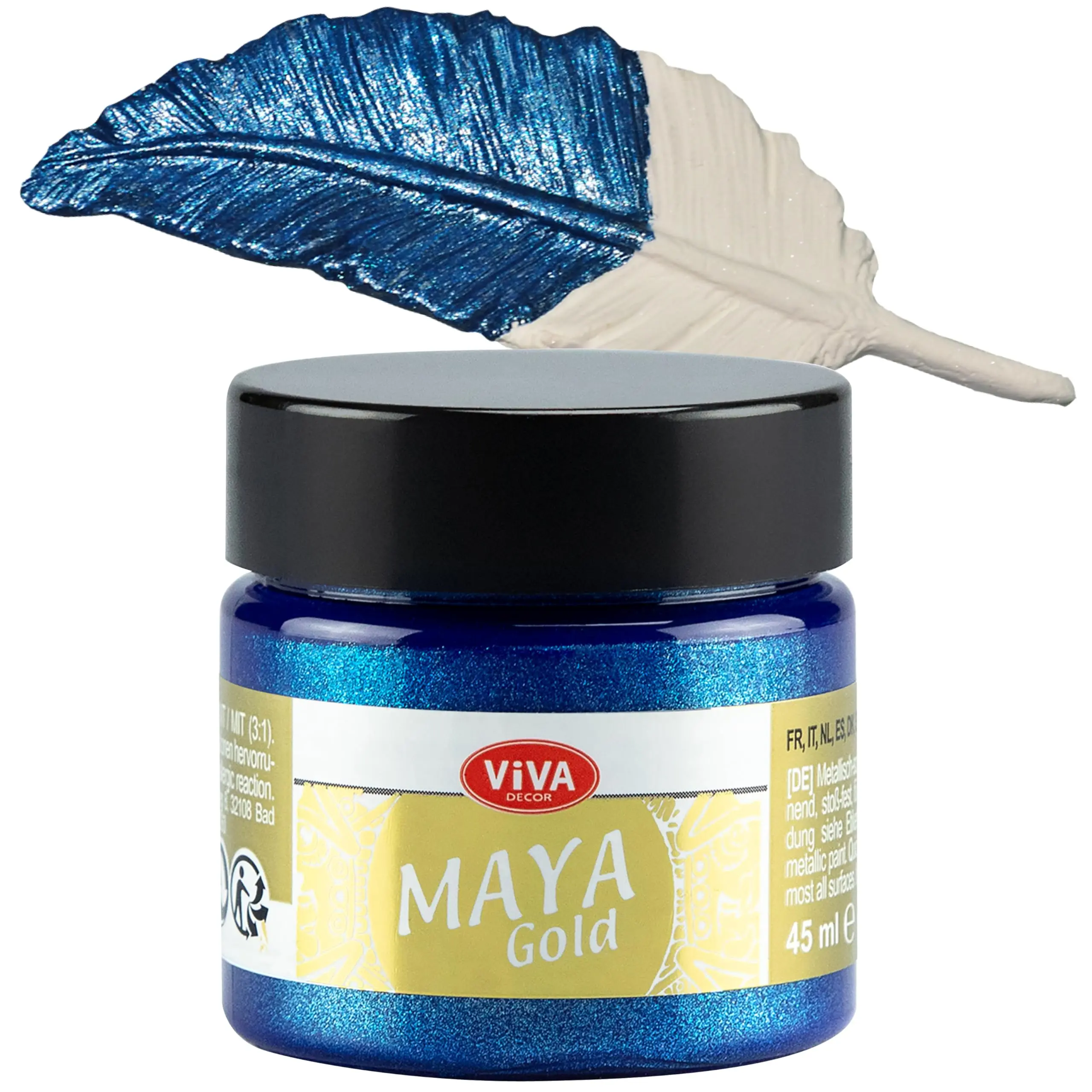 Viva Decor Maya Gold (Blue) Acrylic Base Dynamic Metallic Acrylic Paint - 1.52 fl oz, Rich Pigmentation, Luxury Look, Metallic Shine, Impact-Resistant, Smudge-Proof, Weatherproof, Wood/Glass/Porcelain Compatible for Creative Works, Exceptional Versatility
