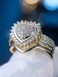 Exquisite Heart Design Engagement Ring Set, Sparkling Synthetic Zirconia Stacking Rings for Women, Ideal Birthday and Anniversary Gift, Stackable Cubic Zirconia Rings, Heart Shaped Zircon
