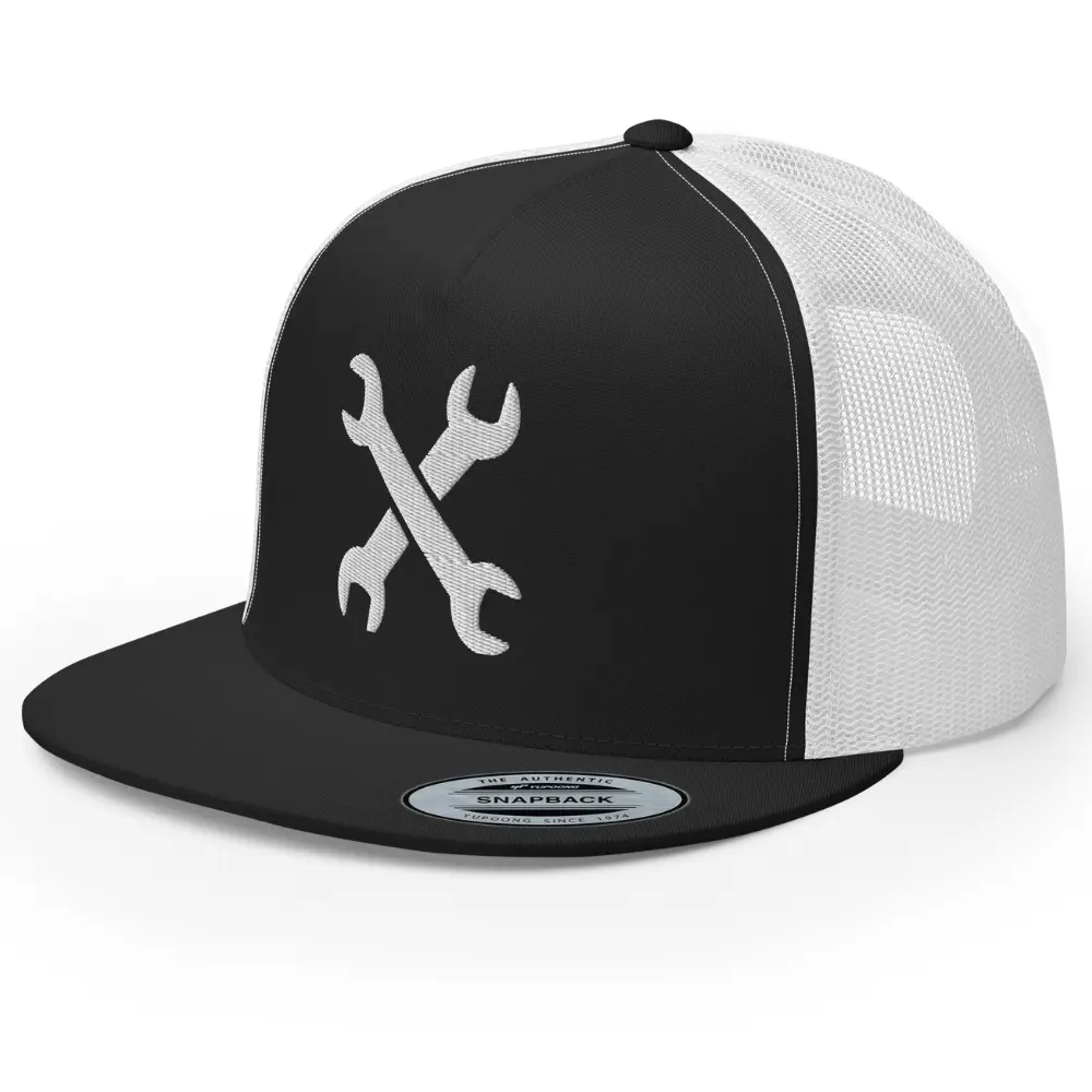 RIVEMUG NG Wrench Flat Bill Trucker Hat High Crown Adjustable Cap Mechanic Hat