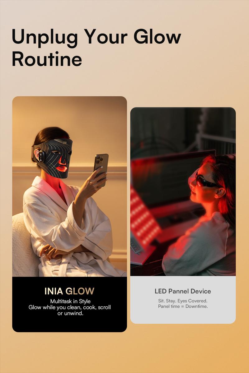 INIA GLOW Wireless LED Face Mask, 2-Year Warranty, Portable and Rechargeable for LED Facial Mask Skincare at Home and Travel, The Ultimate Gift Choice for this Season INIA GLOW Wireless LED Face Mask, 2-Year Warranty, Portable and Rechargeable for LED Facial Mask Skincare at Home and Travel, The Ultimate Gift Choice for this Season
