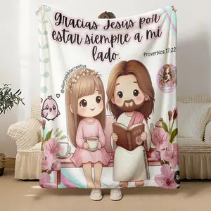 Jesus and Small Religious Blanket Premium Quality Ultra Plush Lightweight Breathable Machine Washable Adult Gift for Christmas Easter Decorations Comfortable Basic Design Portable Throw Blanket Cute Cartoon Print warm cozy comfort comforter travel