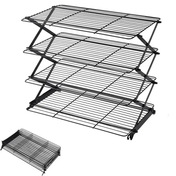 4-Tier Upgraded Collapsible Cooling Rack - Adjustable 3-Setting Stackable Wire Rack for Baking, Roasting, Drying Cookies - Baking Tools, Utensils, Bakeware Gift for Women