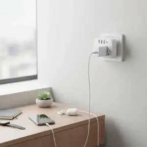 7-in-1 Wall-Mounted Power Strip, 4 USB Ports and 3 AC Outlets, Suitable for Office, Bedside, and Travel Multi-Functional Power Socket