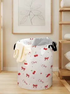 Butterfly Cherry Printed Laundry Basket with Handle, Durable Foldable Storage Bin, Large Capacity for Home Use, Valentine's Day Gift