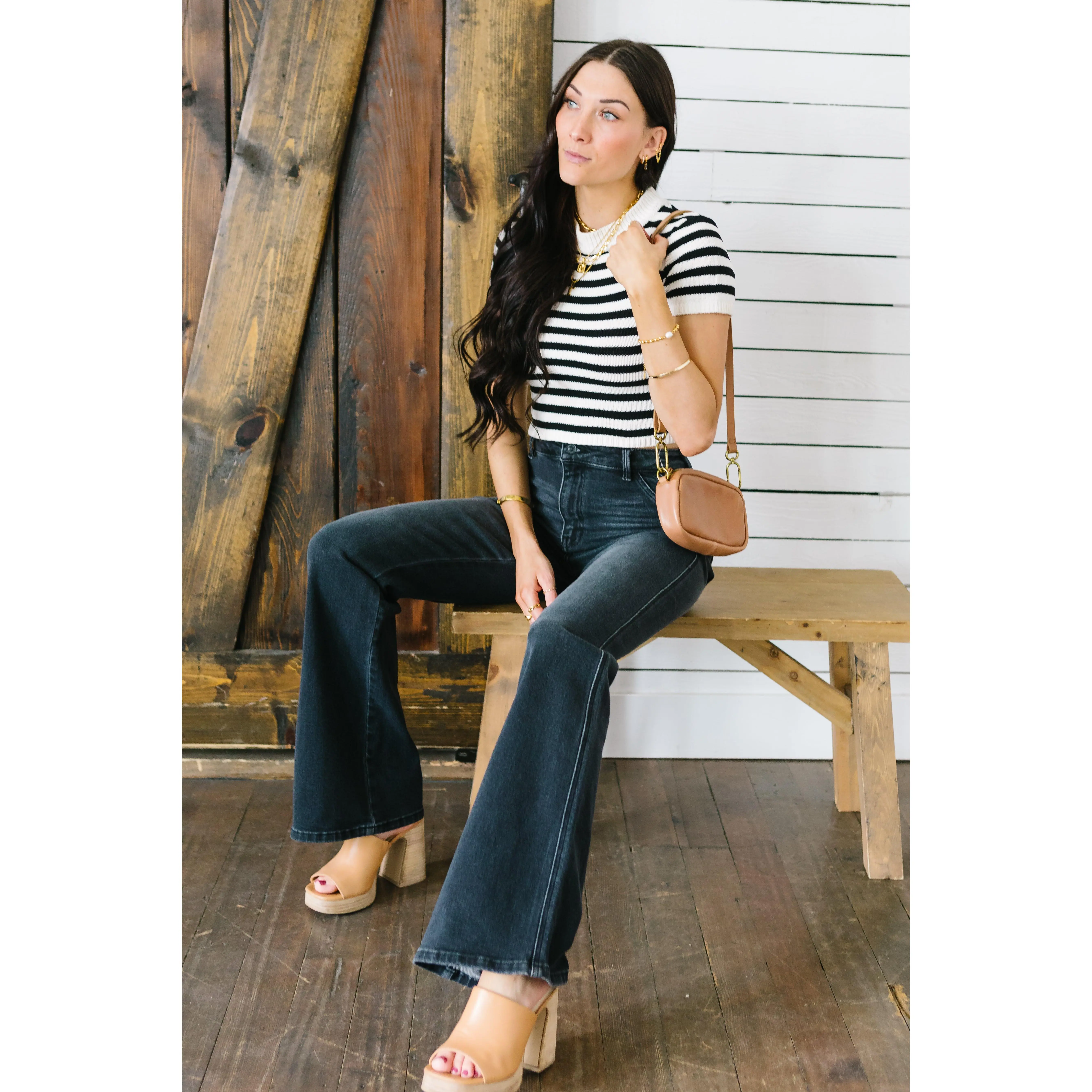 Holly Ultra High Rise Slim Flare by Kancan // Dark Grey Wash