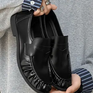 Men's Single Color Patchwork, Patent Leather Slip-On Low Top Loafers with Tassels, Fashion Moccasins for Business & Casual Wear