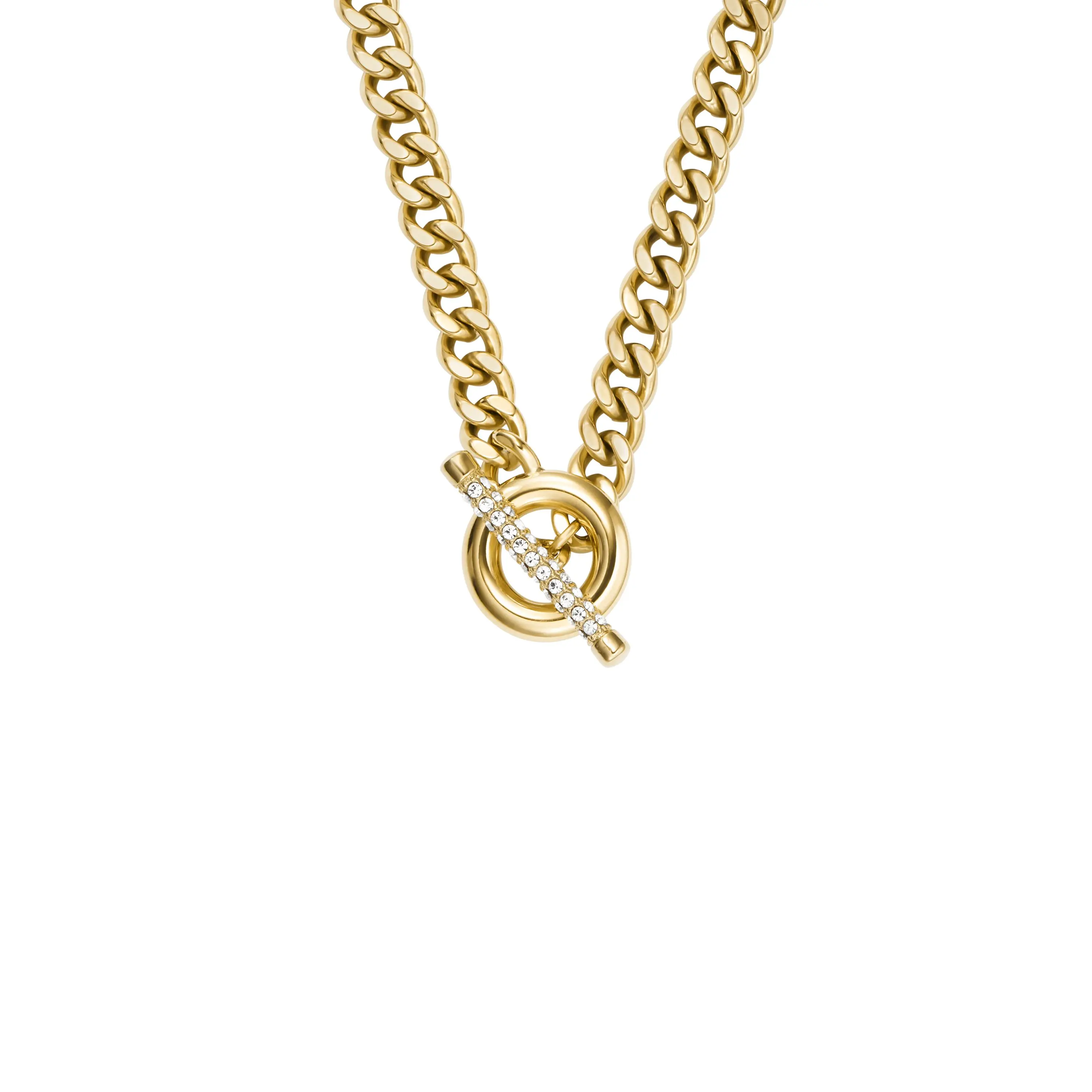 Fossil Women's Carlie T-Bar Pavé Gold-Tone Stainless Steel Toggle Necklace